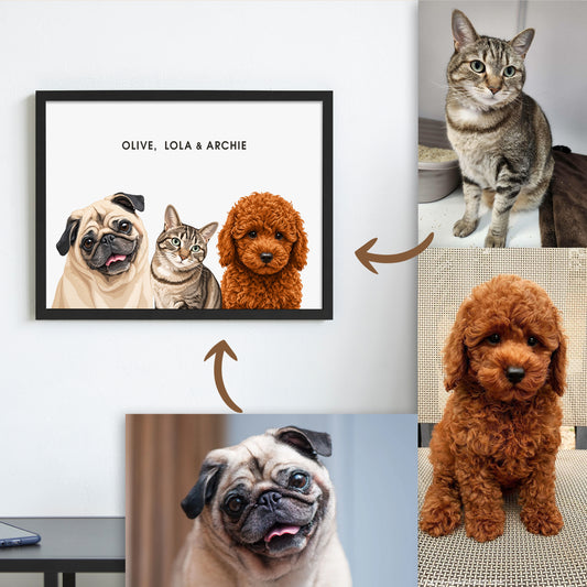 The Signature Pet Portrait - Three Pets (Art Print)