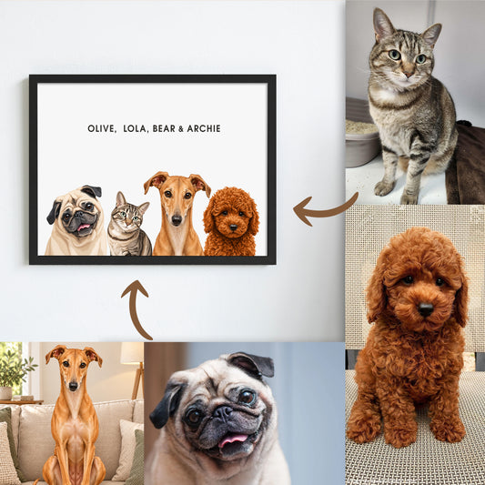 The Signature Pet Portrait - Four Pets (Art Print)