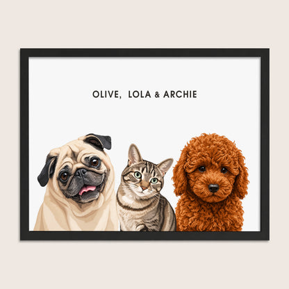 The Signature Pet Portrait - Three Pets (Art Print)