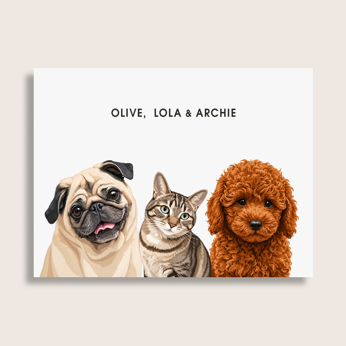 The Signature Pet Portrait - Three Pets (Art Print)