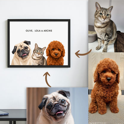 The Signature Pet Portrait - Three Pets (Art Print)