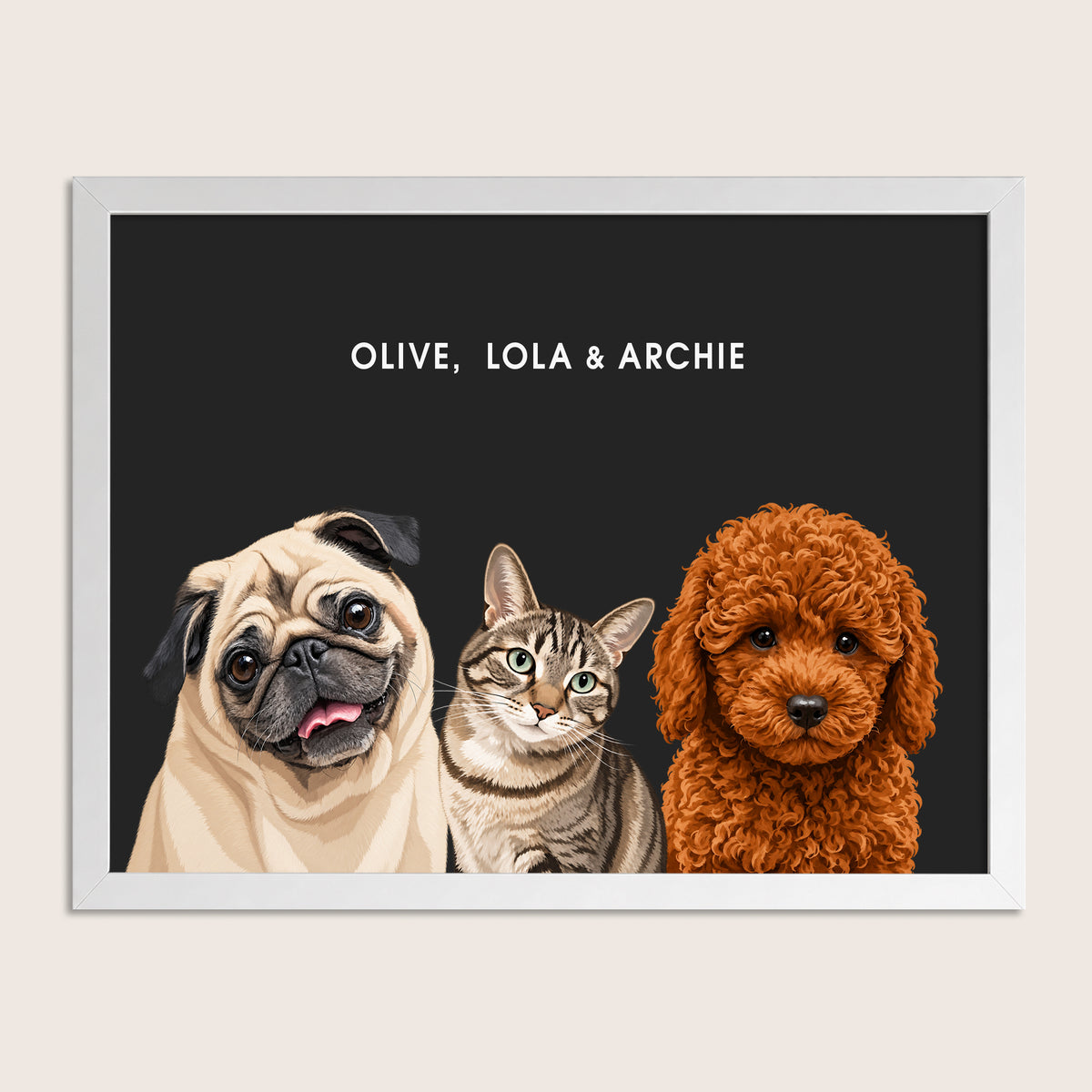 The Signature Pet Portrait - Three Pets (Art Print)