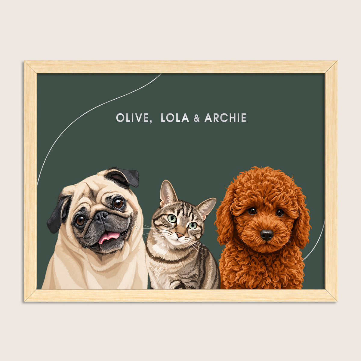 The Signature Pet Portrait - Three Pets (Art Print)