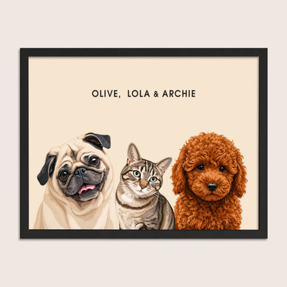 The Signature Pet Portrait - Three Pets (Art Print)