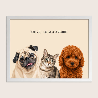 The Signature Pet Portrait - Three Pets (Art Print)