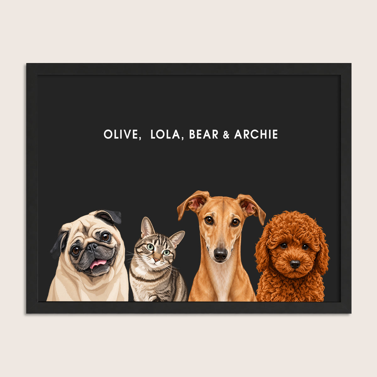 The Signature Pet Portrait - Four Pets (Art Print)