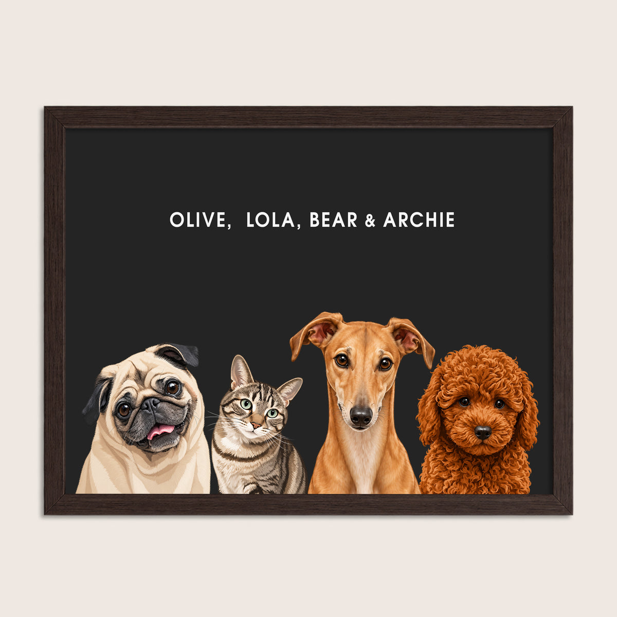The Signature Pet Portrait - Four Pets (Art Print)