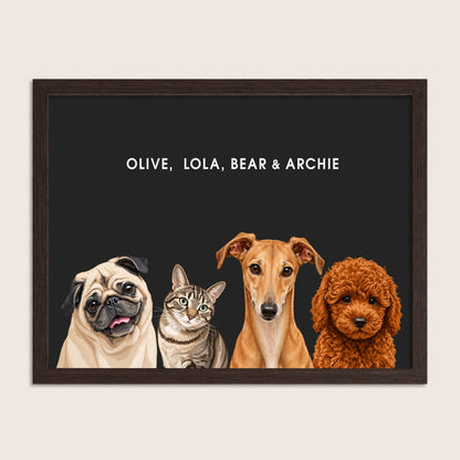 The Signature Pet Portrait - Four Pets (Art Print)