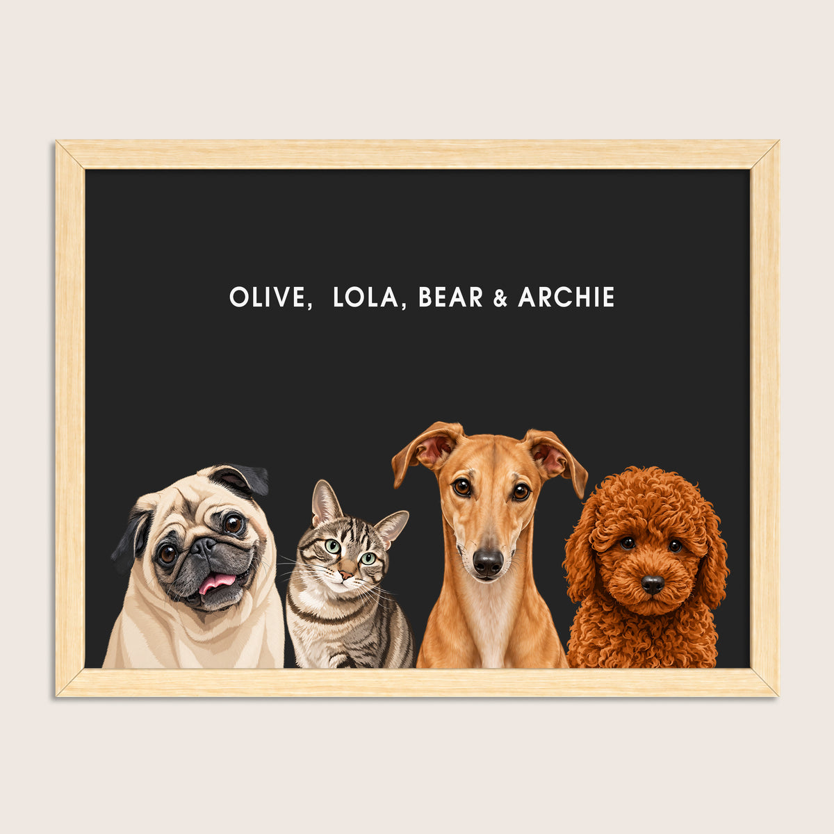 The Signature Pet Portrait - Four Pets (Art Print)