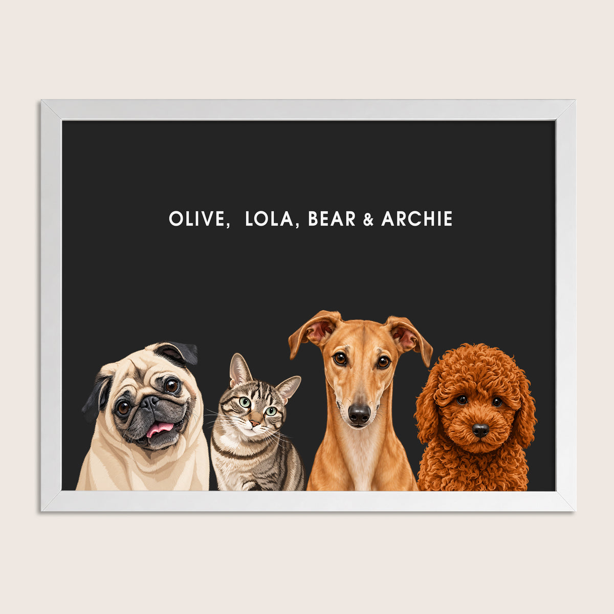 The Signature Pet Portrait - Four Pets (Art Print)