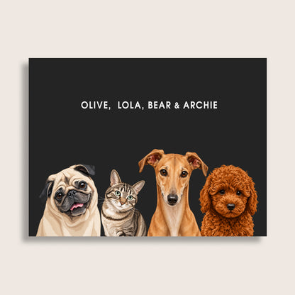 The Signature Pet Portrait - Four Pets (Art Print)