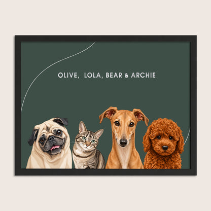The Signature Pet Portrait - Four Pets (Art Print)