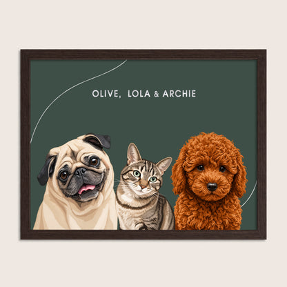 The Signature Pet Portrait - Three Pets (Art Print)