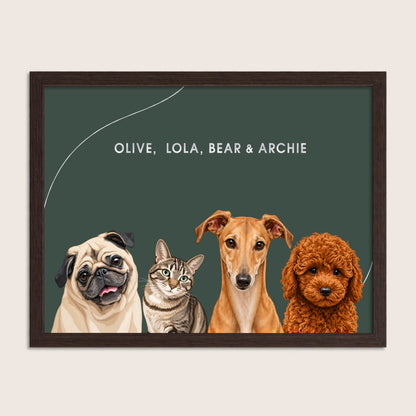 The Signature Pet Portrait - Four Pets (Art Print)