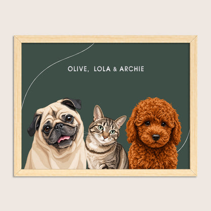 The Signature Pet Portrait - Three Pets (Art Print)