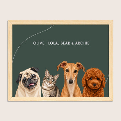 The Signature Pet Portrait - Four Pets (Art Print)