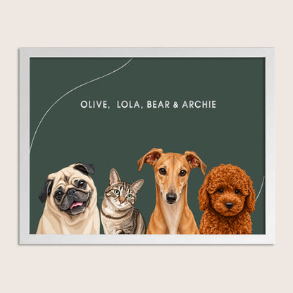 The Signature Pet Portrait - Four Pets (Art Print)