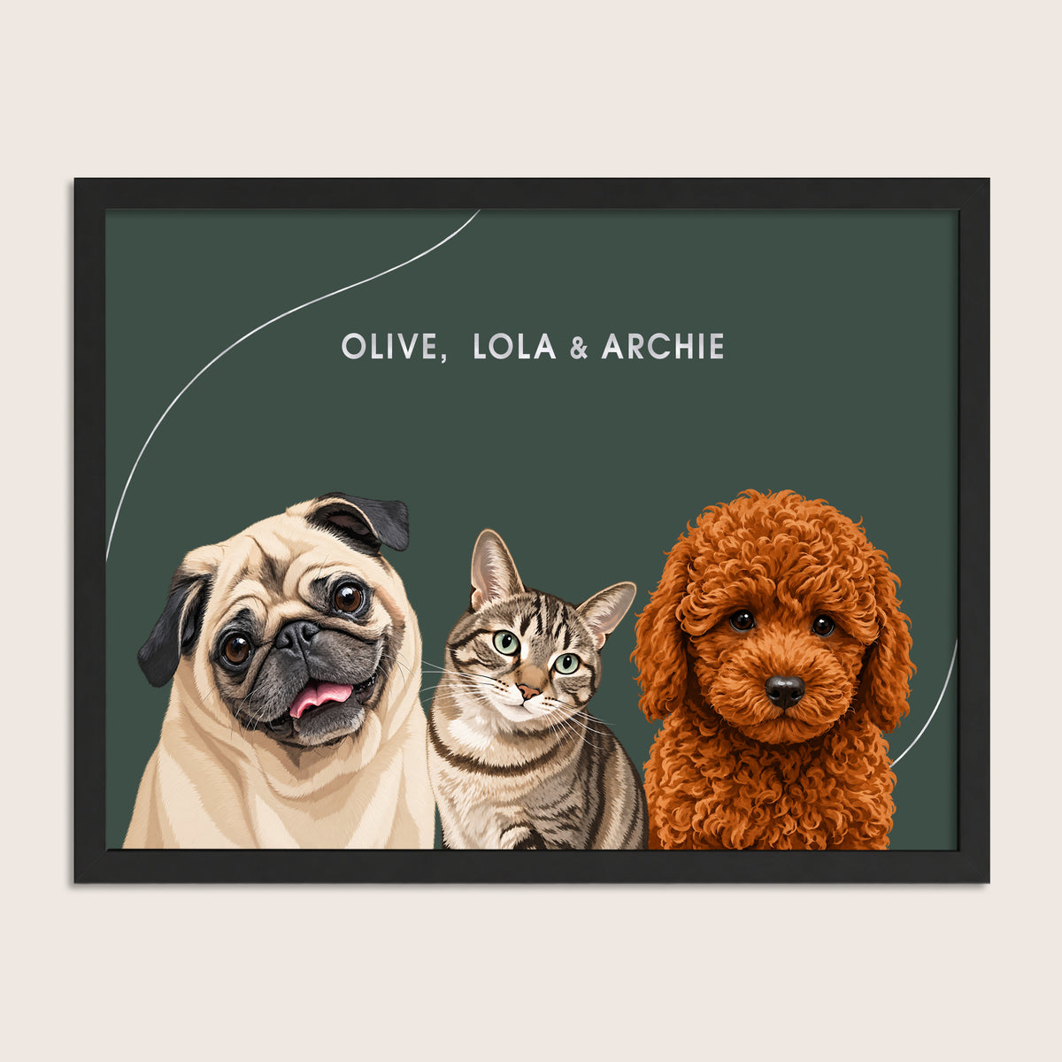 The Signature Pet Portrait - Three Pets (Art Print)