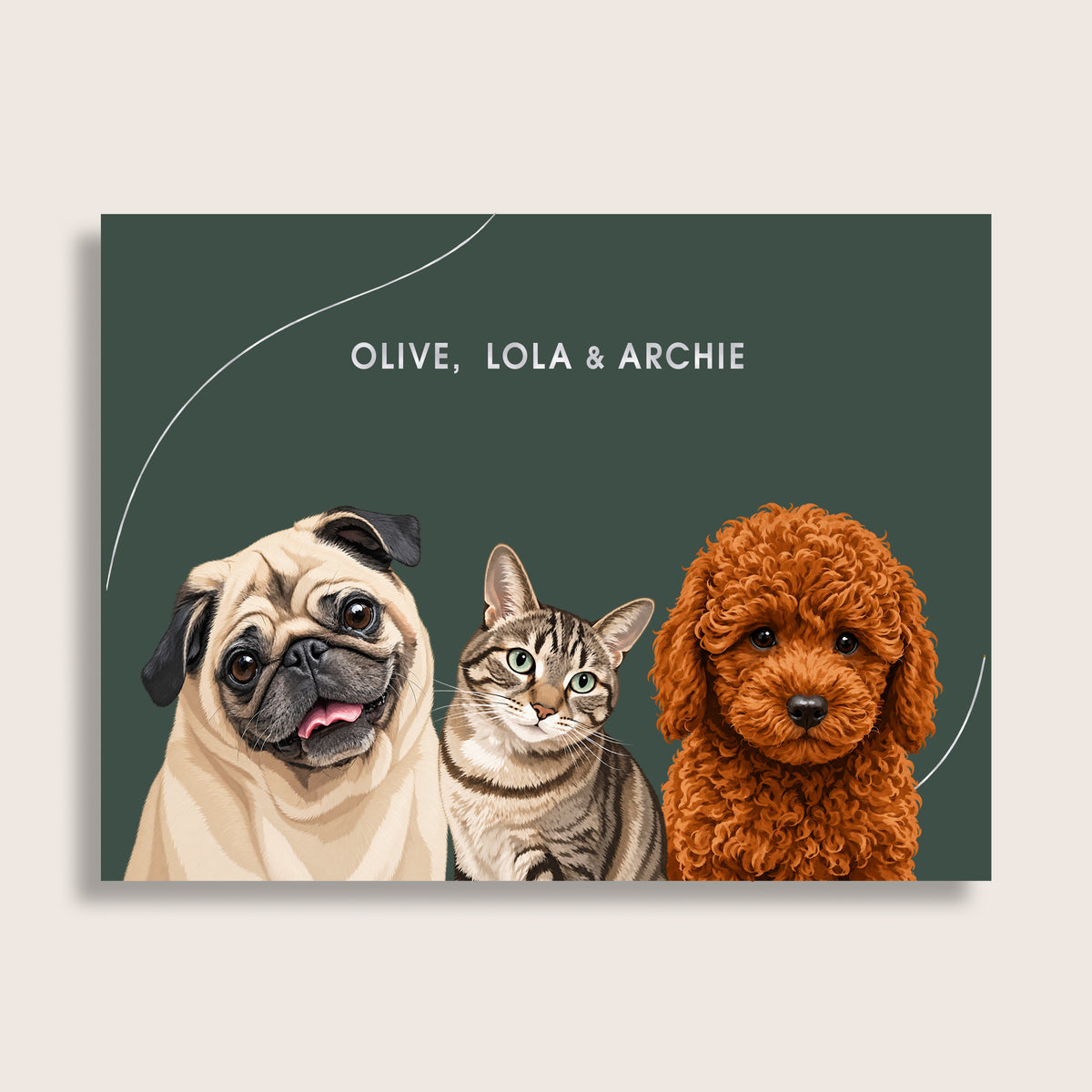 The Signature Pet Portrait - Three Pets (Art Print)