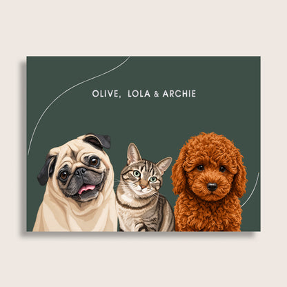 The Signature Pet Portrait - Three Pets (Art Print)