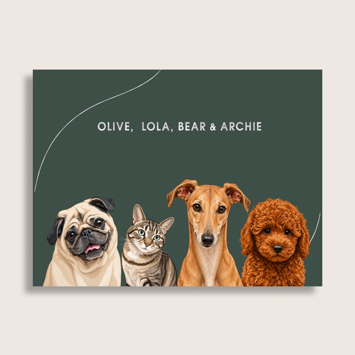 The Signature Pet Portrait - Four Pets (Art Print)