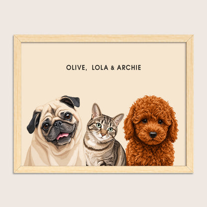 The Signature Pet Portrait - Three Pets (Art Print)