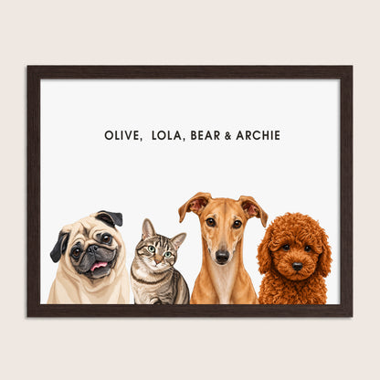 The Signature Pet Portrait - Four Pets (Art Print)
