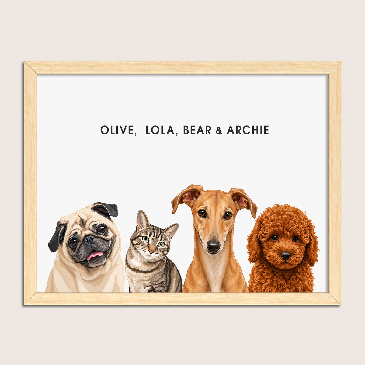 The Signature Pet Portrait - Four Pets (Art Print)