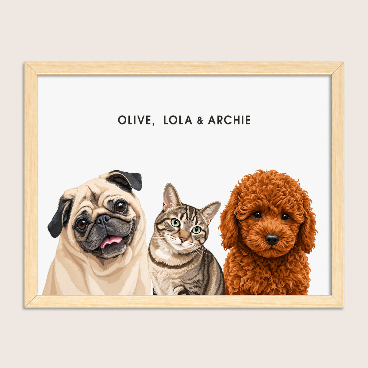 The Signature Pet Portrait - Three Pets (Art Print)