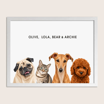 The Signature Pet Portrait - Four Pets (Art Print)