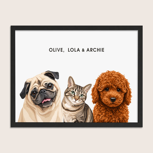 The Signature Pet Portrait - Three Pets (Art Print)