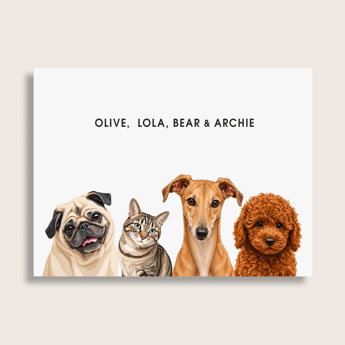 The Signature Pet Portrait - Four Pets (Art Print)