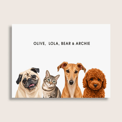 The Signature Pet Portrait - Four Pets (Art Print)