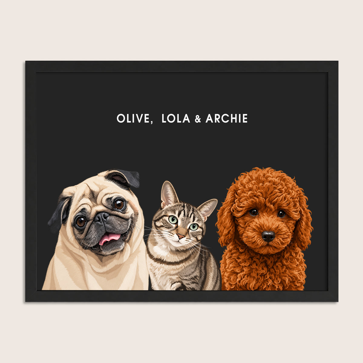 The Signature Pet Portrait - Three Pets (Art Print)