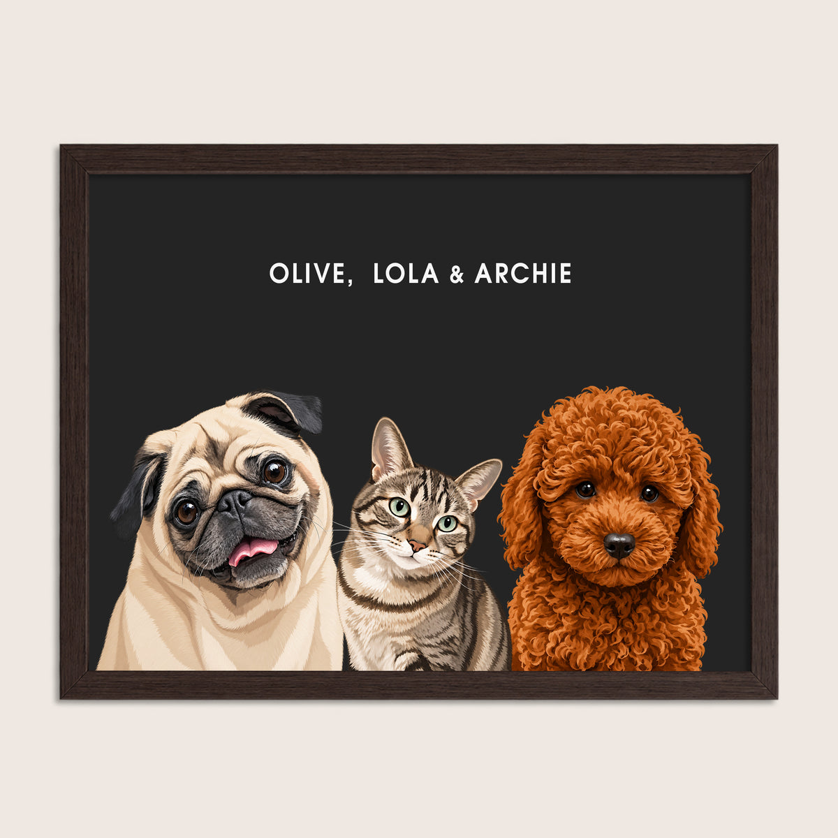 The Signature Pet Portrait - Three Pets (Art Print)