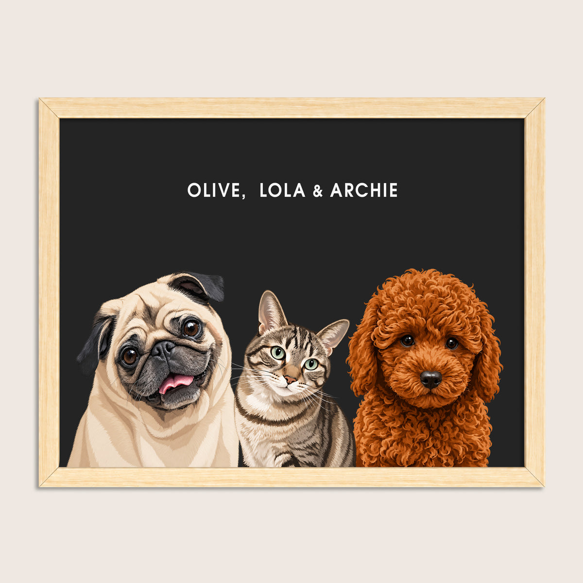 The Signature Pet Portrait - Three Pets (Art Print)