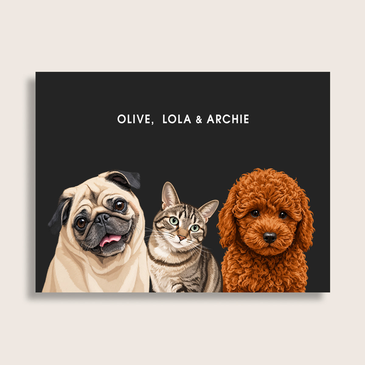 The Signature Pet Portrait - Three Pets (Art Print)