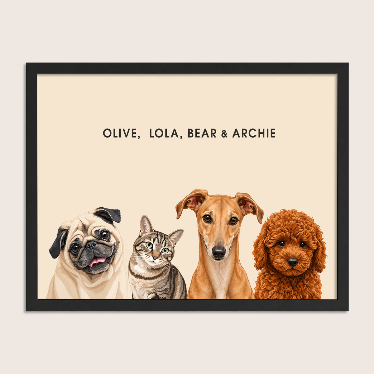 The Signature Pet Portrait - Four Pets (Art Print)