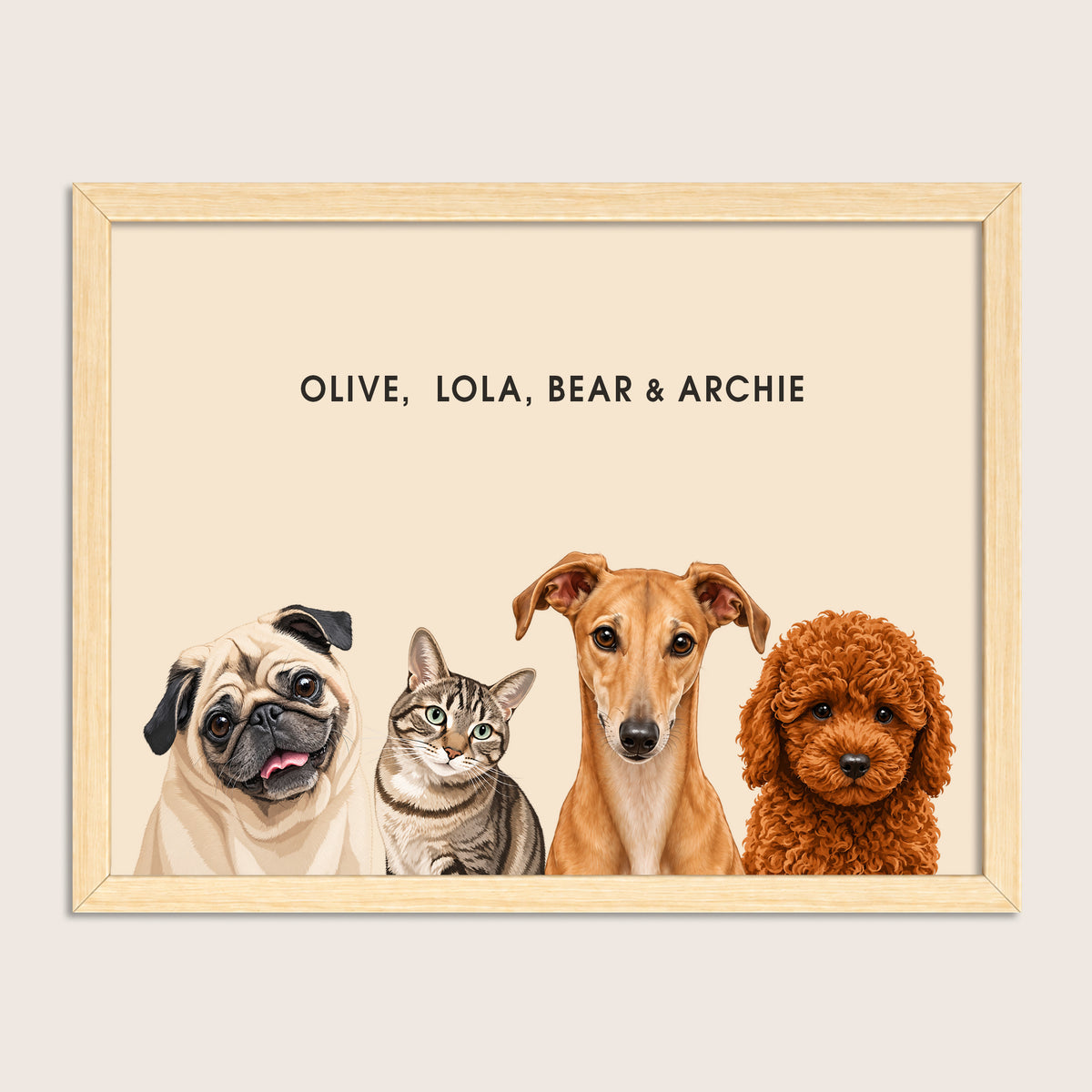 The Signature Pet Portrait - Four Pets (Art Print)