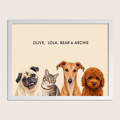The Signature Pet Portrait - Four Pets (Art Print)