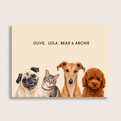 The Signature Pet Portrait - Four Pets (Art Print)