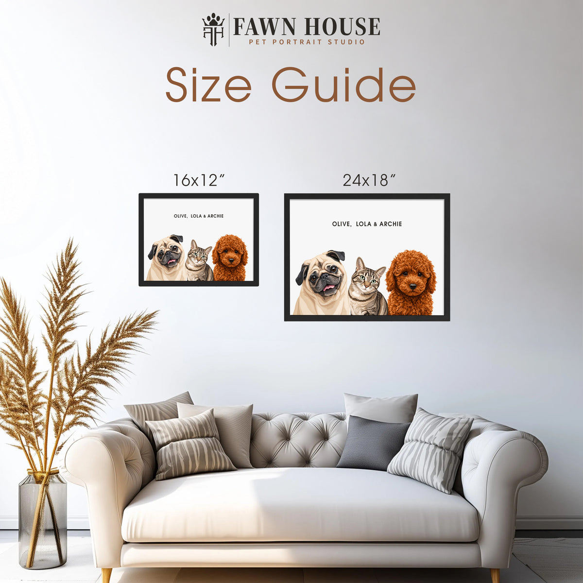 The Signature Pet Portrait - Three Pets (Art Print)